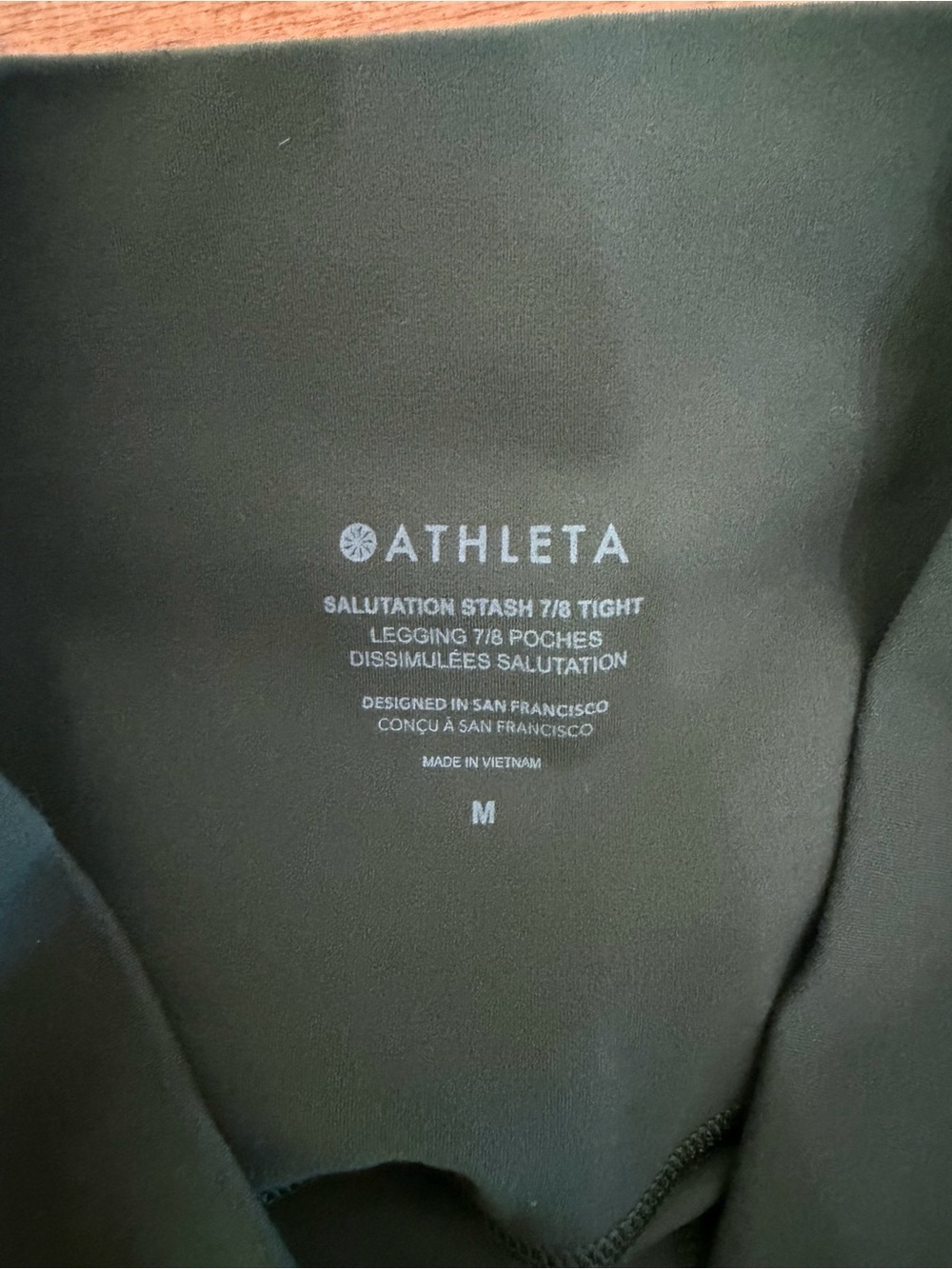 Athleta Salutation 7/8 Stash Pocket Tight Leggings Workout Olive Green Womens M - Picture 4 of 9